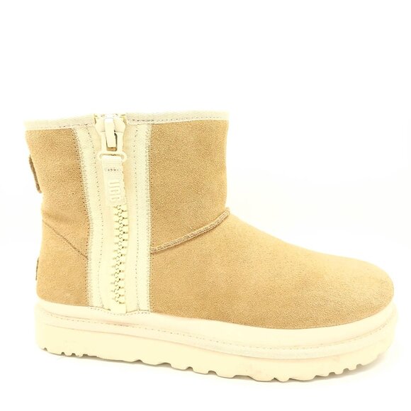 NEW UGG Classic Mini Zip Boots Womens 11 Suede Cozy Shearling Neutral Outdoors - Picture 1 of 10